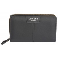 Lorenz Medium Zip Round Purse with Front Wallet Section in Grained PU